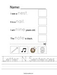 Letter N Sentences Worksheet