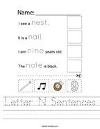 Letter N Sentences Handwriting Sheet