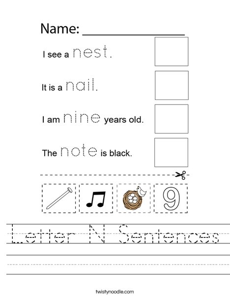 Letter N Sentences Worksheet