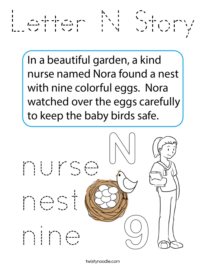 Letter N Story Coloring Page