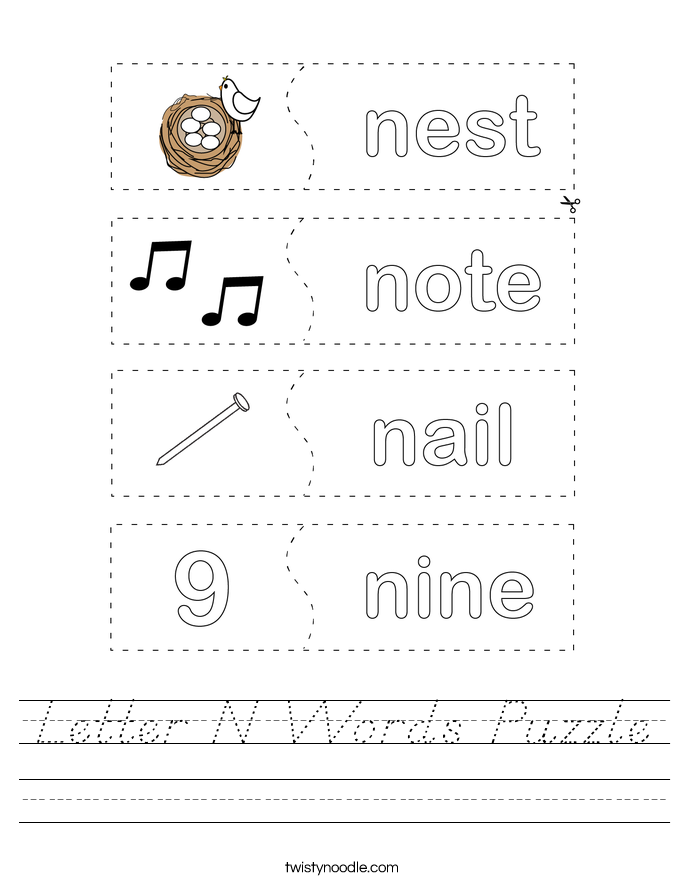 Letter N Words Puzzle Worksheet