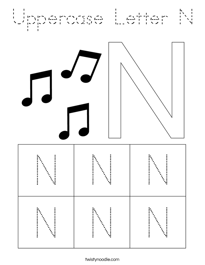 Download Uppercase Letter N Coloring Page - Tracing - Twisty Noodle