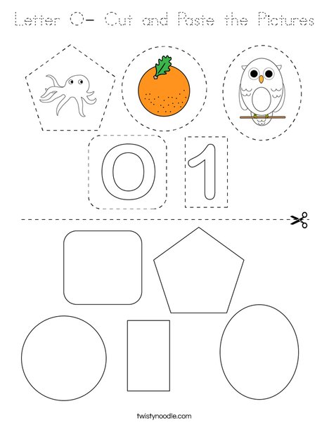 Letter O- Cut and Paste the Pictures Coloring Page