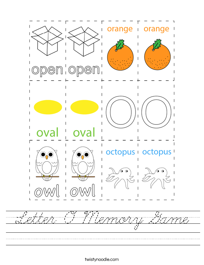 Letter O Memory Game Worksheet