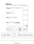 Letter O Sentences Worksheet
