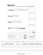 Letter O Sentences Handwriting Sheet