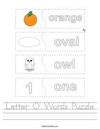 Letter O Words Puzzle Handwriting Sheet