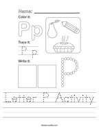 Letter P Activity Handwriting Sheet