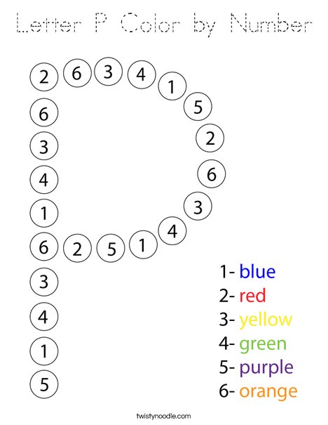 Letter P Color by Number Coloring Page