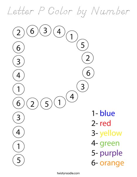 Letter P Color by Number Coloring Page