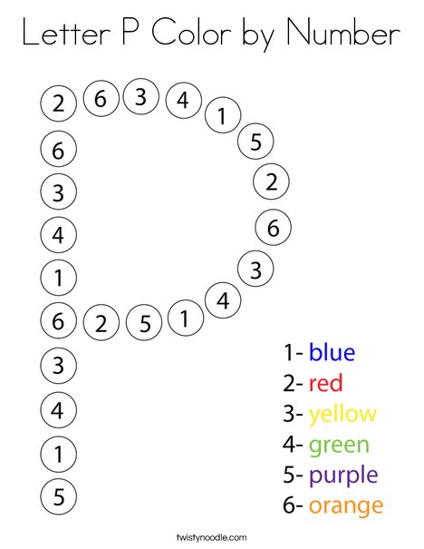 Letter P Color by Number Coloring Page
