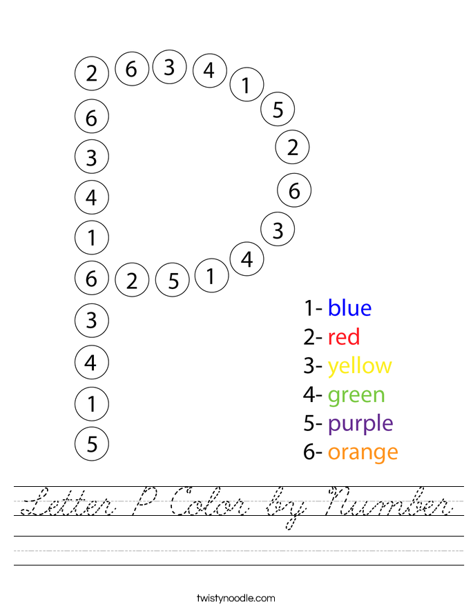 Letter P Color by Number Worksheet