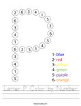 Letter P Color by Number Worksheet