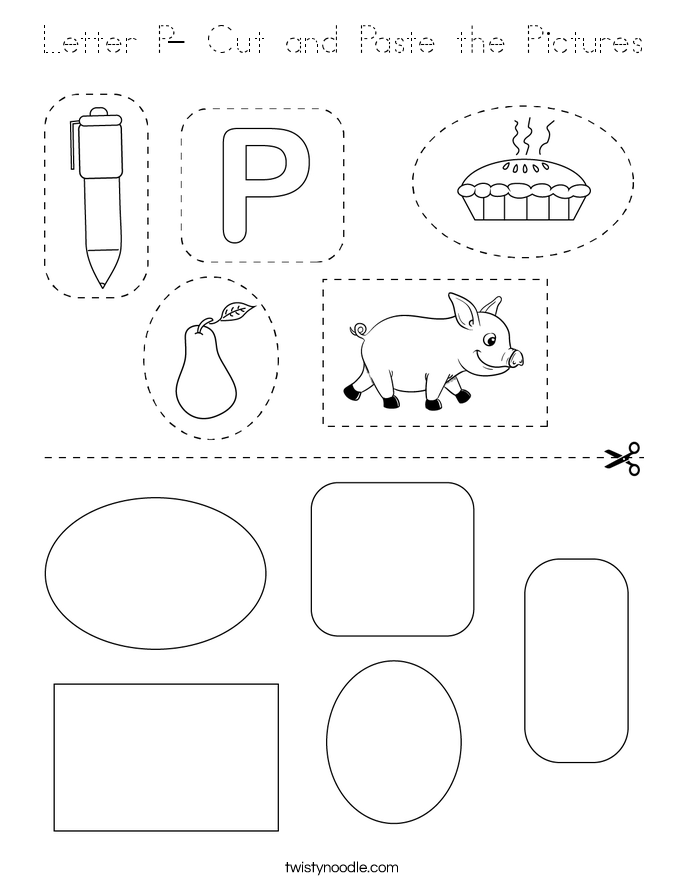 Letter P- Cut and Paste the Pictures Coloring Page