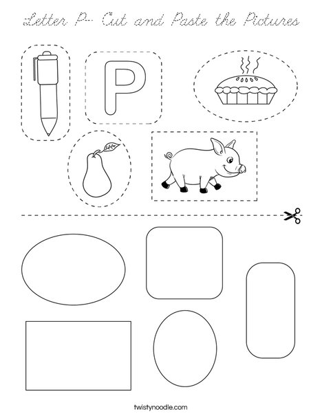 Letter P- Cut and Paste the Pictures Coloring Page