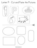 Letter P- Cut and Paste the Pictures Coloring Page