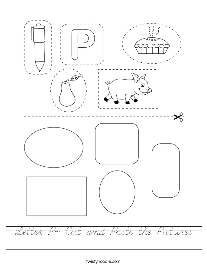 Letter P- Cut and Paste the Pictures Worksheet