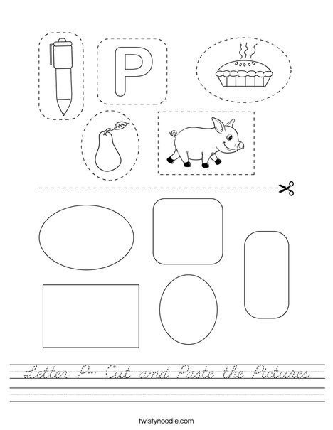 Letter P- Cut and Paste the Pictures Worksheet