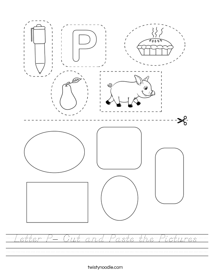 Letter P- Cut and Paste the Pictures Worksheet