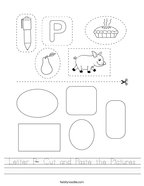 Letter P- Cut and Paste the Pictures Handwriting Sheet