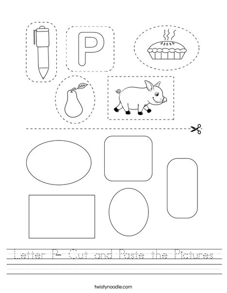 Letter P- Cut and Paste the Pictures Worksheet