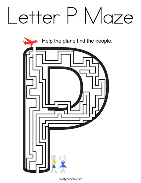 Letter P Maze Coloring Page