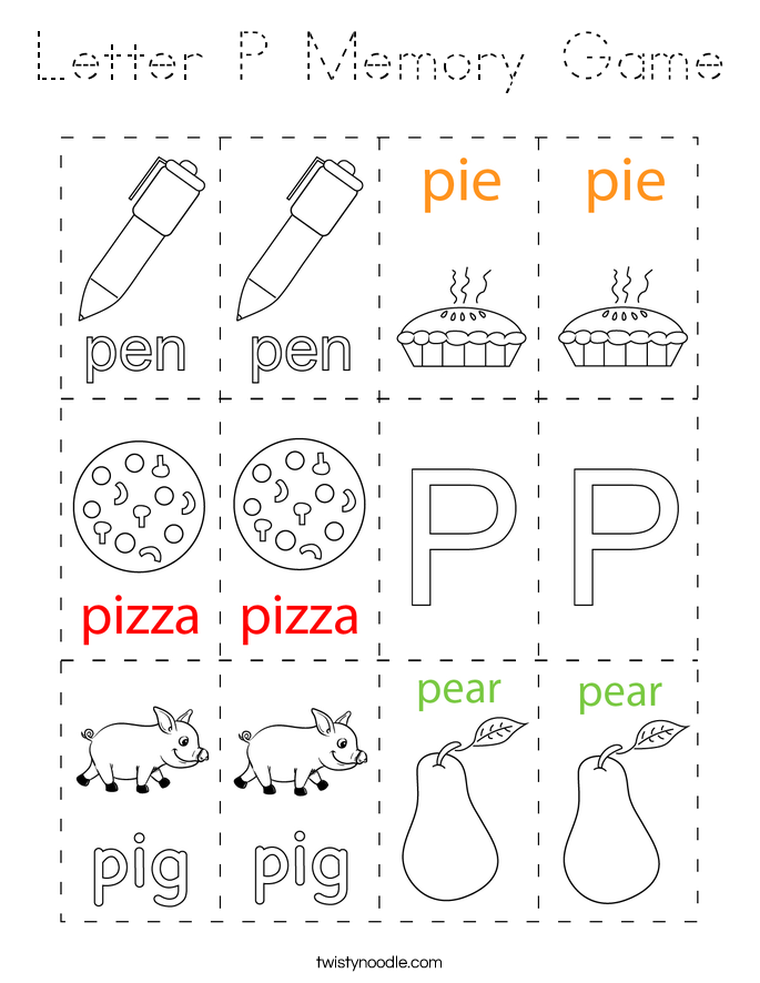 Letter P Memory Game Coloring Page