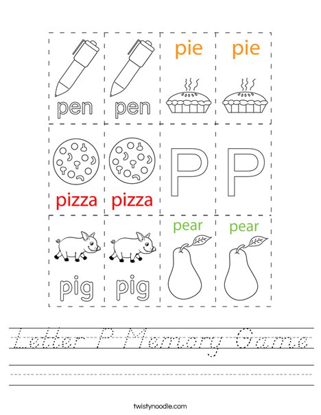 Letter P Memory Game Worksheet