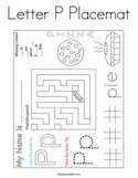 Letter P Placemat Coloring Page