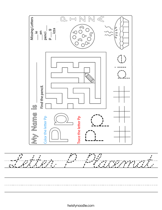 Letter P Placemat Worksheet
