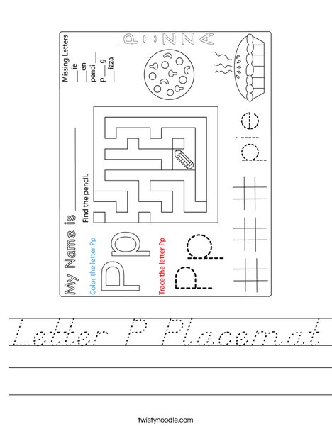 Letter P Placemat Worksheet