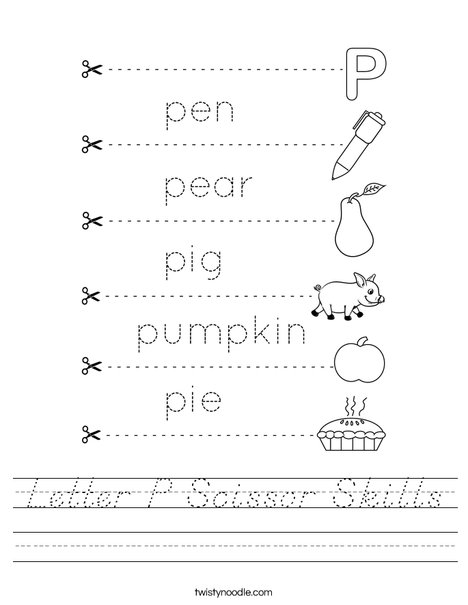 Letter P Scissor Skills Worksheet