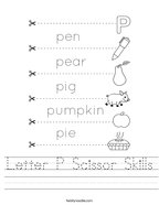 Letter P Scissor Skills Handwriting Sheet