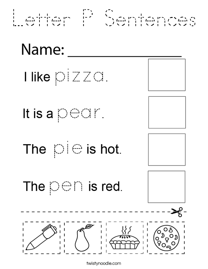 Letter P Sentences Coloring Page