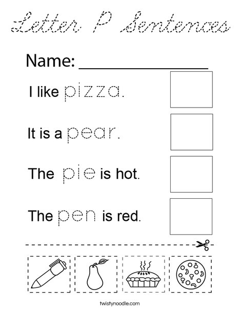 Letter P Sentences Coloring Page