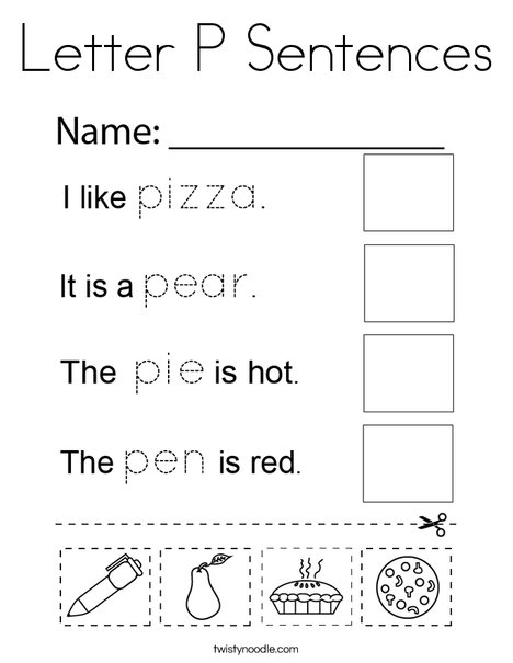 Letter P Sentences Coloring Page