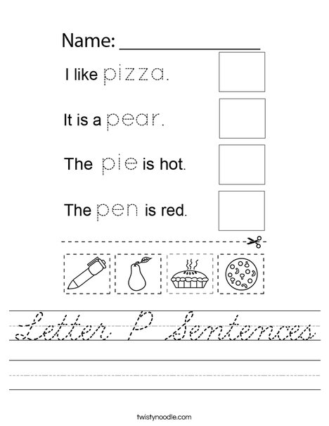 Letter P Sentences Worksheet