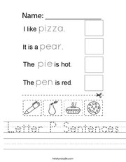 Letter P Sentences Handwriting Sheet