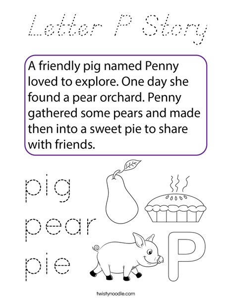 Letter P Story Coloring Page