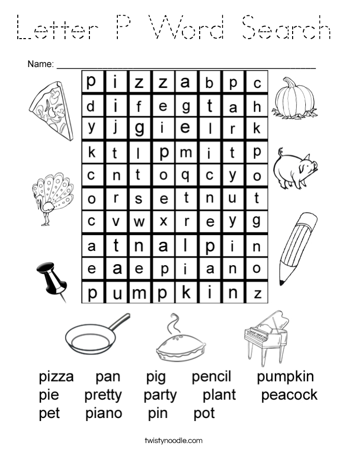 Letter P Word Search Coloring Page