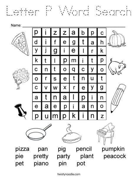 Letter P Word Search Coloring Page