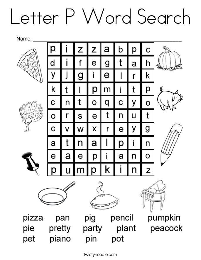 Letter P Word Search Coloring Page