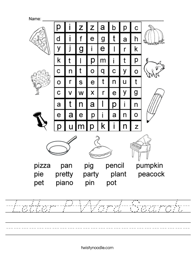 Letter P Word Search Worksheet