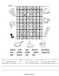Letter P Word Search Worksheet