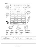 Letter P Word Search Handwriting Sheet