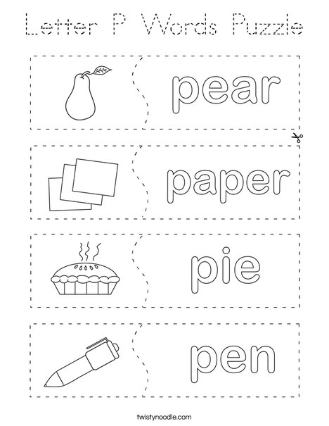 Letter P Words Puzzle Coloring Page