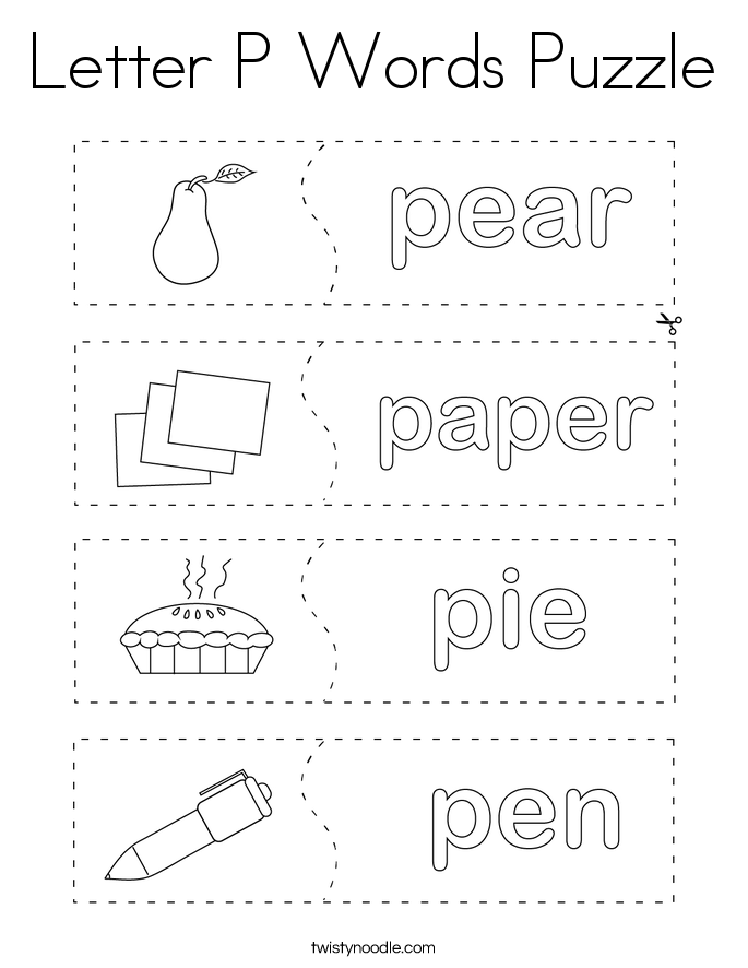 Letter P Words Puzzle Coloring Page