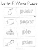Letter P Words Puzzle Coloring Page