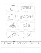 Letter P Words Puzzle Handwriting Sheet