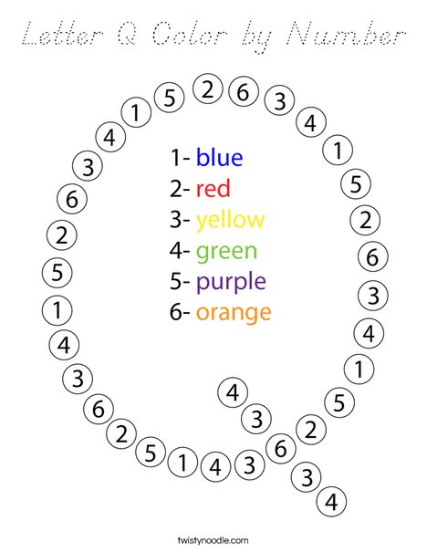 Letter Q Color by Number Coloring Page